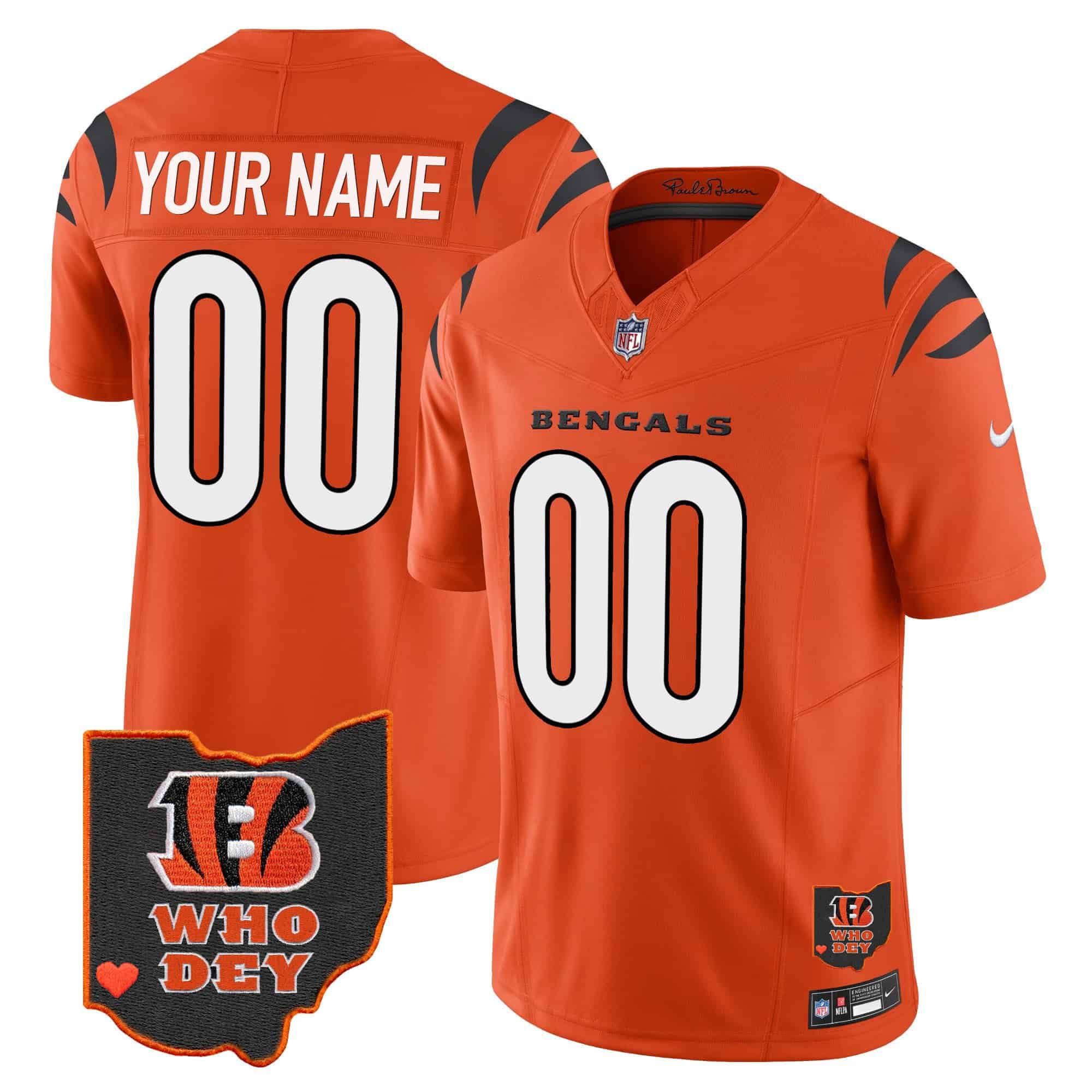 Men Cincinnati Bengals Orange 2024 Nike Patch Vapor Limited Custom NFL Jersey